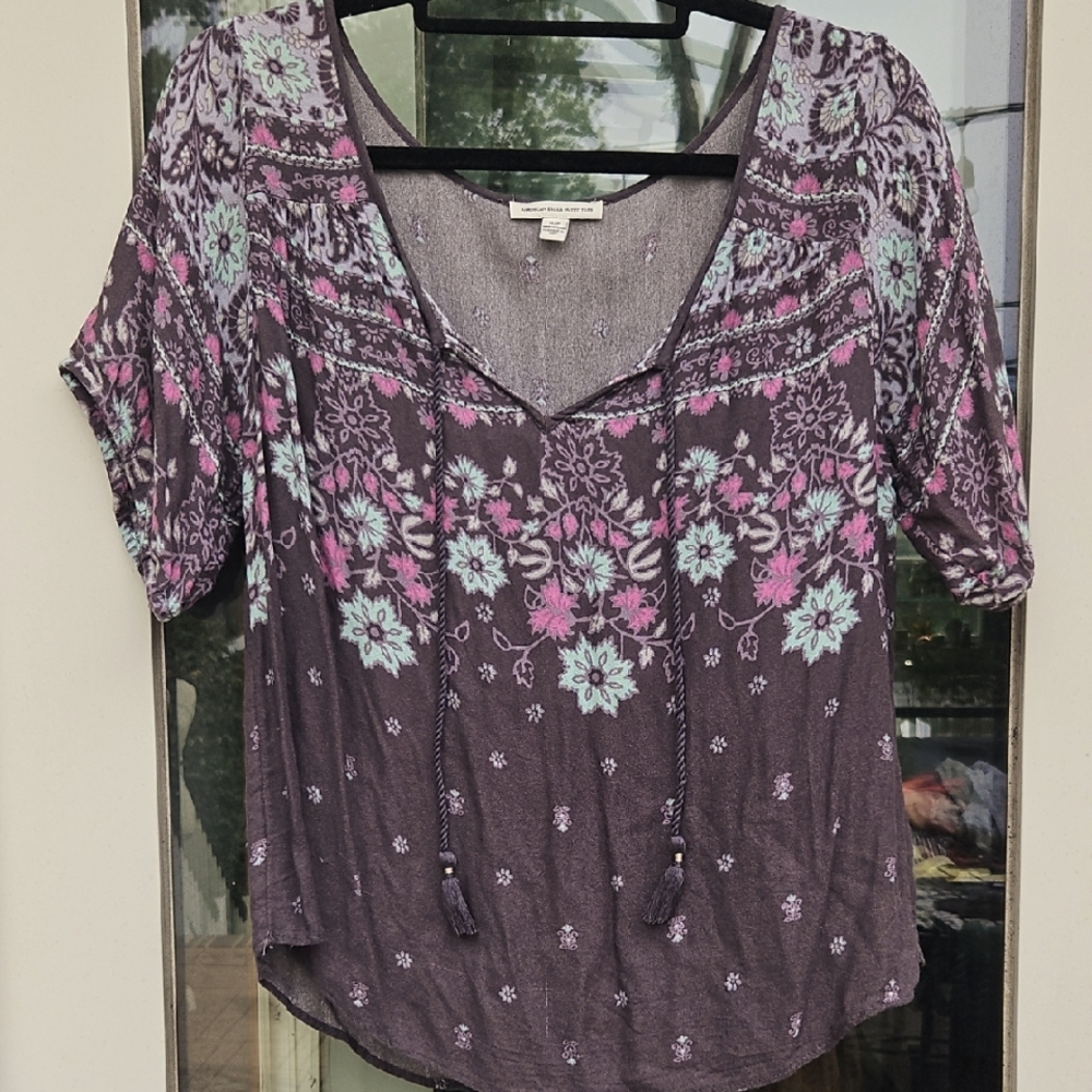 Bohemian Charcoal Gray  Shirt Sleeve Shirt With Tassels
